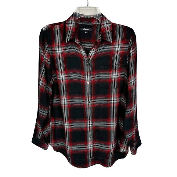 Madewell Lightweight Flannel Red Black Plaid Long Sleeve Button Shirt Small - Picture 1 of 7